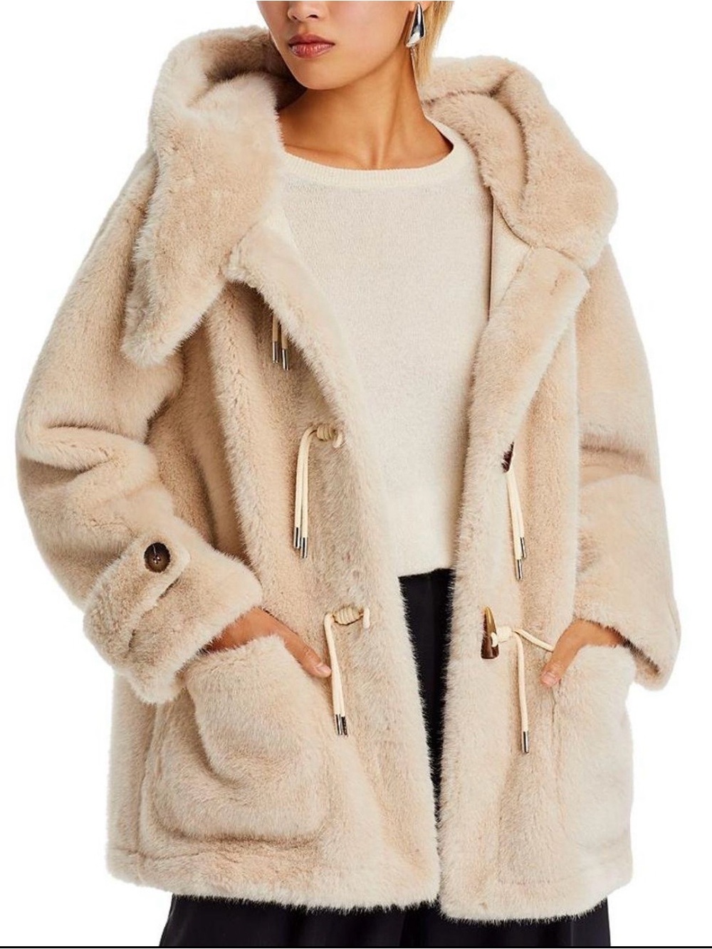 : Kobi Halperin Rosa Coat Oatmeal Faux Fur Toggle Hooded Coat Size S NWT